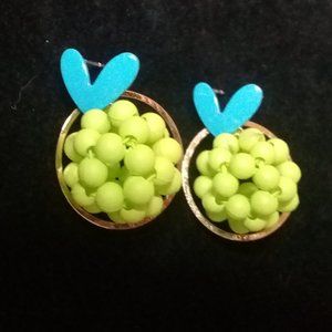 Aqua, lime green berries and gold base earrings
